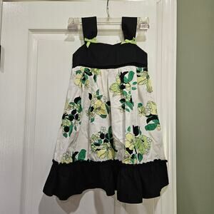 Sweet Heart Rose White, Green, and Black Floral Print Dress Size 6X